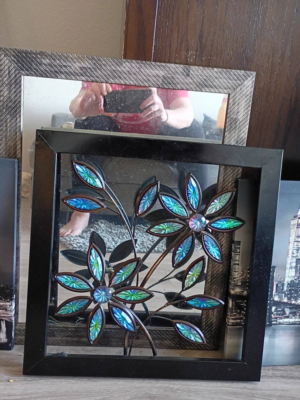 Decorative Black Floral Frame Wall Mirror - Modern Home Accent